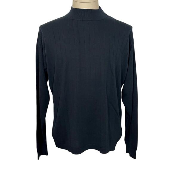 Vintage 90s Murano 100% Silk Mock Neck Sweater Ribbed Black Pullover Mens L - Picture 1 of 9
